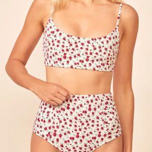 Reformation printed high waist bikini, top (M) + bottom (XL)